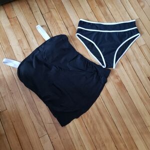 Unbranded NWOT 2 Pc Tankini & HR Bottom Swim Suit - Black/White XL